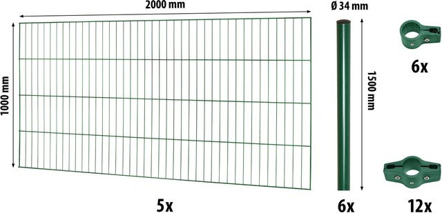 Floraworld Einstabmattenzaun-Set Classic Grün, feuerverzinkt, Höhe: 100 cm, Breite: 1000 cm - Bild 1