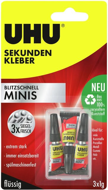 UHU Sekundenkleber blitzschnell Minis flüssig, transparent, 3 x 1 g - Bild 1