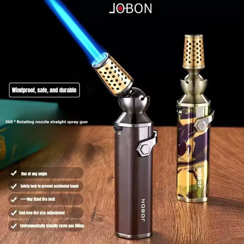 JOBON Blue Flame Gun Feuerzeug mit drehbarem Kopf und Sicherheitsschloss in Blau und Gold - Bild 2