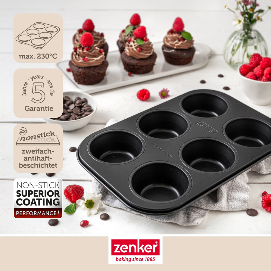 Zenker Muffinform Perfect Black+ aus Stahl mit Antihaftbeschichtung, 6er-Set, Schwarz - Bild 3