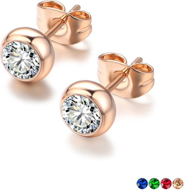 Piercing Stud Ohrringe DOUBLE FAIR, Rose Gold Farbe, Zirkon, Damen - Bild 1