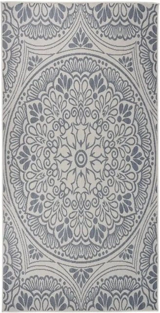 vidaXL Outdoorteppich Flachgewebe mit blauem Muster, UV-beständig, B/T: 100 x 200 cm - Bild 1