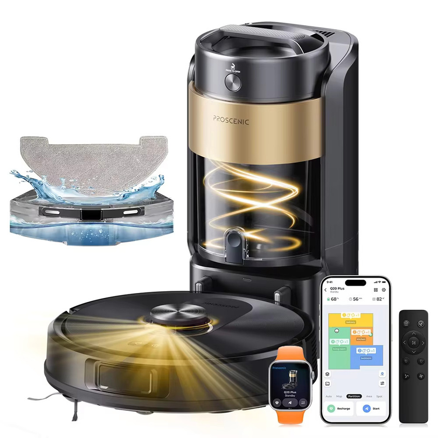 Proscenic Q20 Plus Roboter-Staubsauger mit Wischfunktion und Selbstentleerungsstation, 10000Pa Saugkraft, Schwarz, ideal für Teppiche und Haustiere mit Laser-Navigation - Bild 4