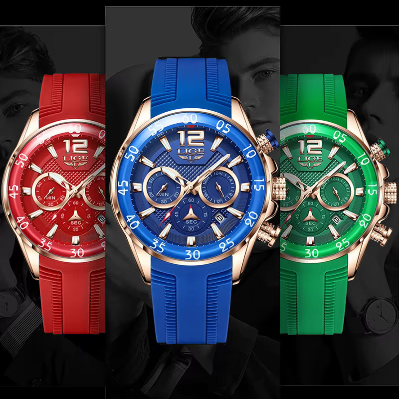 LIGE Chronograph, Quarz, Silikon, Rot, Herren - Bild 6