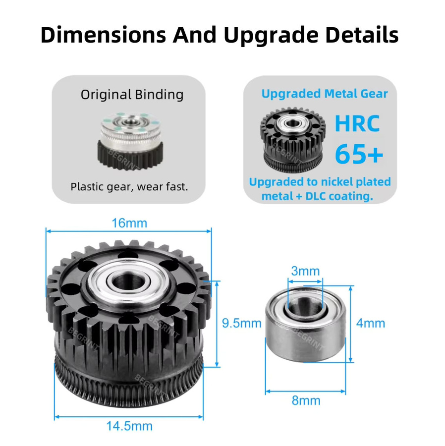 BEGRINT K2 Plus Vollmetall-Extruder-Getriebesatz mit DLC-Beschichtung und perforiertem Leichtbau-Design - Bild 2