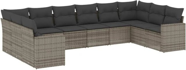 vidaXL 10-tlg. Garten-Sofagarnitur in L-Form aus Poly Rattan und Metall, Grau mit Kissen und abnehmbaren Bezügen - Bild 1