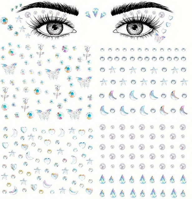 OTRESS Strasssteine Gesicht Aufkleber, Weiß, Glänzend, Unisex, 1 Blatt - Bild 1
