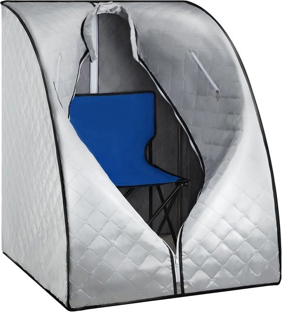 tectake Mobile Dampfsauna Thermaluxe II in Grau Blau mit 2 Liter Dampfgenerator, 1000 W, 15 Temperaturstufen und Timerfunktion, B/T/H: 90 x 78 x 100 cm - Bild 2