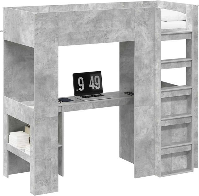 vidaXL Etagenbettgestell mit Schreibtisch in Betongrau, B/T/H: 190 x 75 x 175 cm - Bild 1