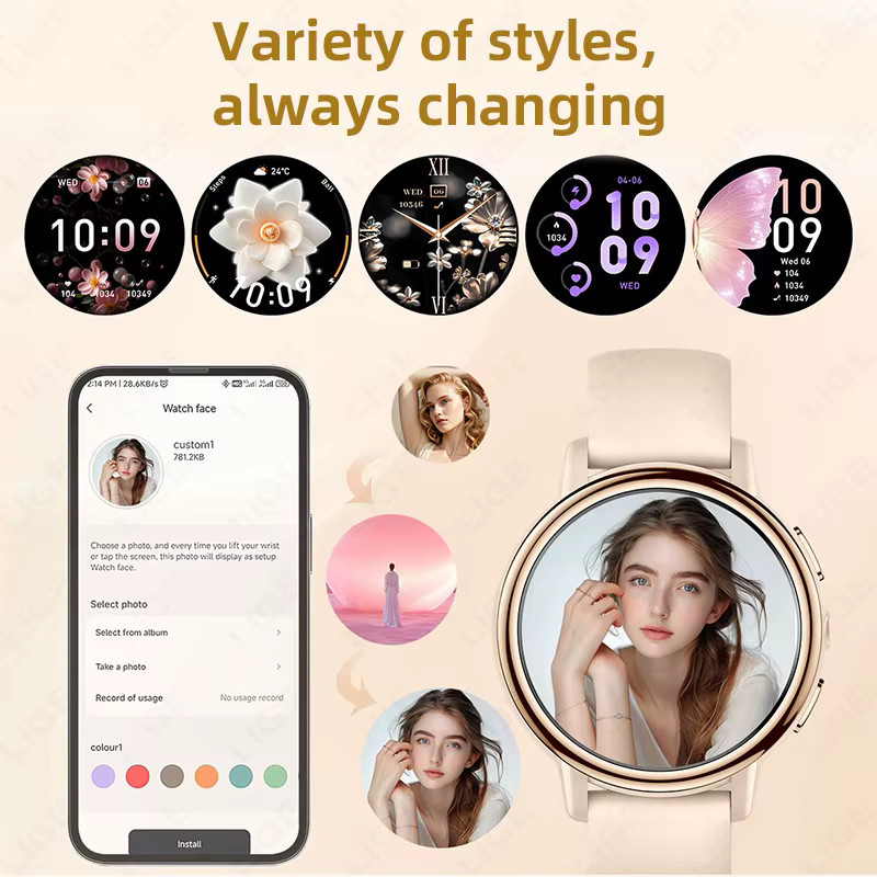 LIGE Smartwatch, 1,26 Zoll, AMOLED, Silikon, Schwarz, Damen - Bild 2
