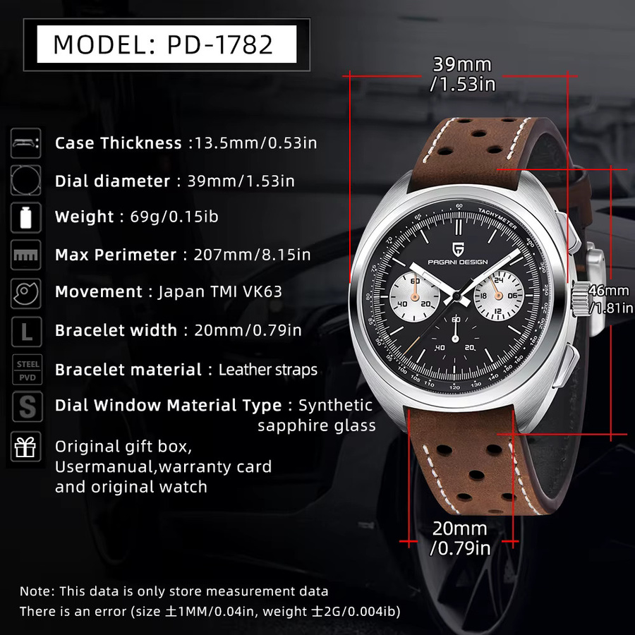 PAGANI DESIGN Chronograph Armbanduhr, Quarz, Edelstahl, Leder, Herren - Bild 5
