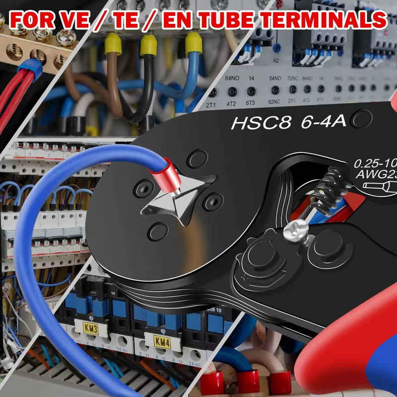 HSC8 6-4A Ratschen-Crimpzange für Rohr- und Kabelendhülsen, 0,25-10mm² (AWG23-7), mit quadratischem Profil für deine Elektriker-Verkabelung - Bild 4