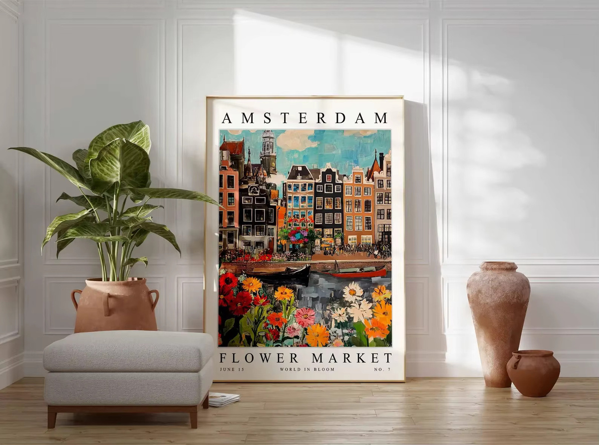Amsterdam Blumenmarkt Poster Vintage Botanischer Druck Multicolour Wandkunst - Bild 2