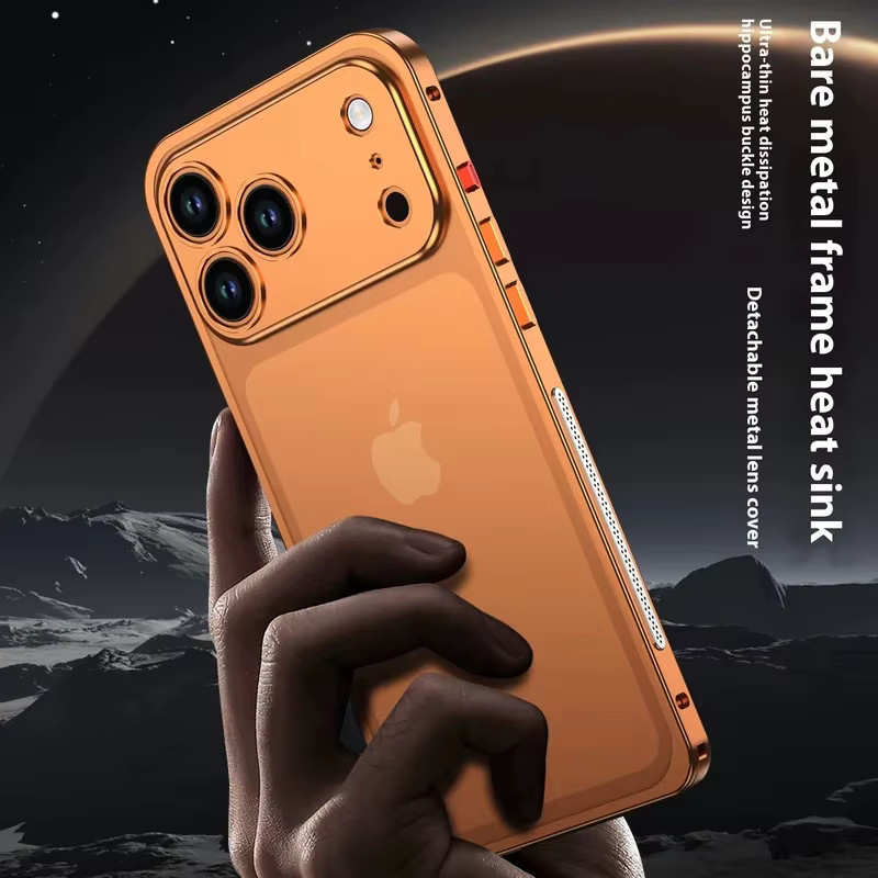 Luxuriöse Handyhülle aus Metalllegierung mit abnehmbarem Linsenschutzrahmen für Apple iPhone 17 Air, iPhone 16 und iPhone 15 Pro Max in Orange - Bild 5