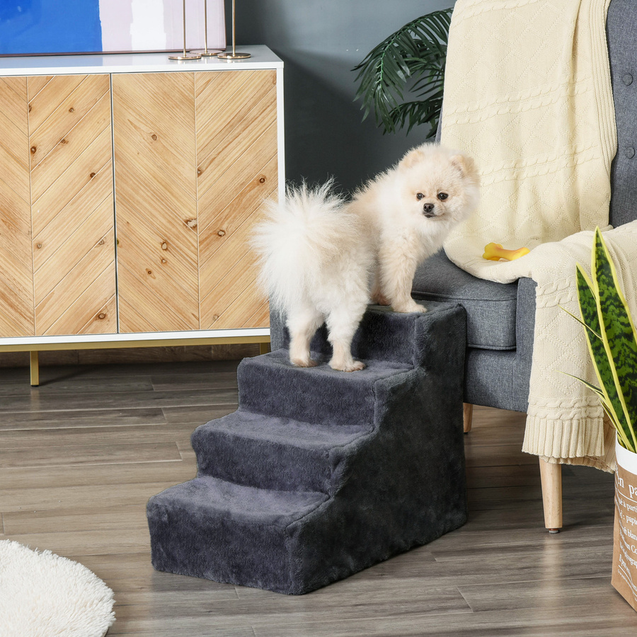 PawHut Hundetreppe mit 4 Stufen in Dunkelgrau, Waschbarer Bezug, Einstiegshilfe für Bett und Sofa, Höhe: 44 cm - Bild 2