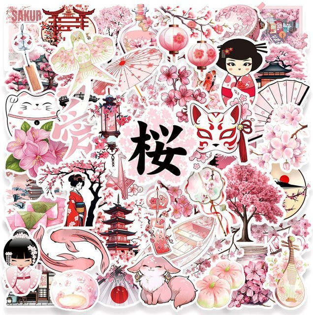 Rspctou Sakura Anime Aufkleber, pink, 10-teiliges Set - Bild 1