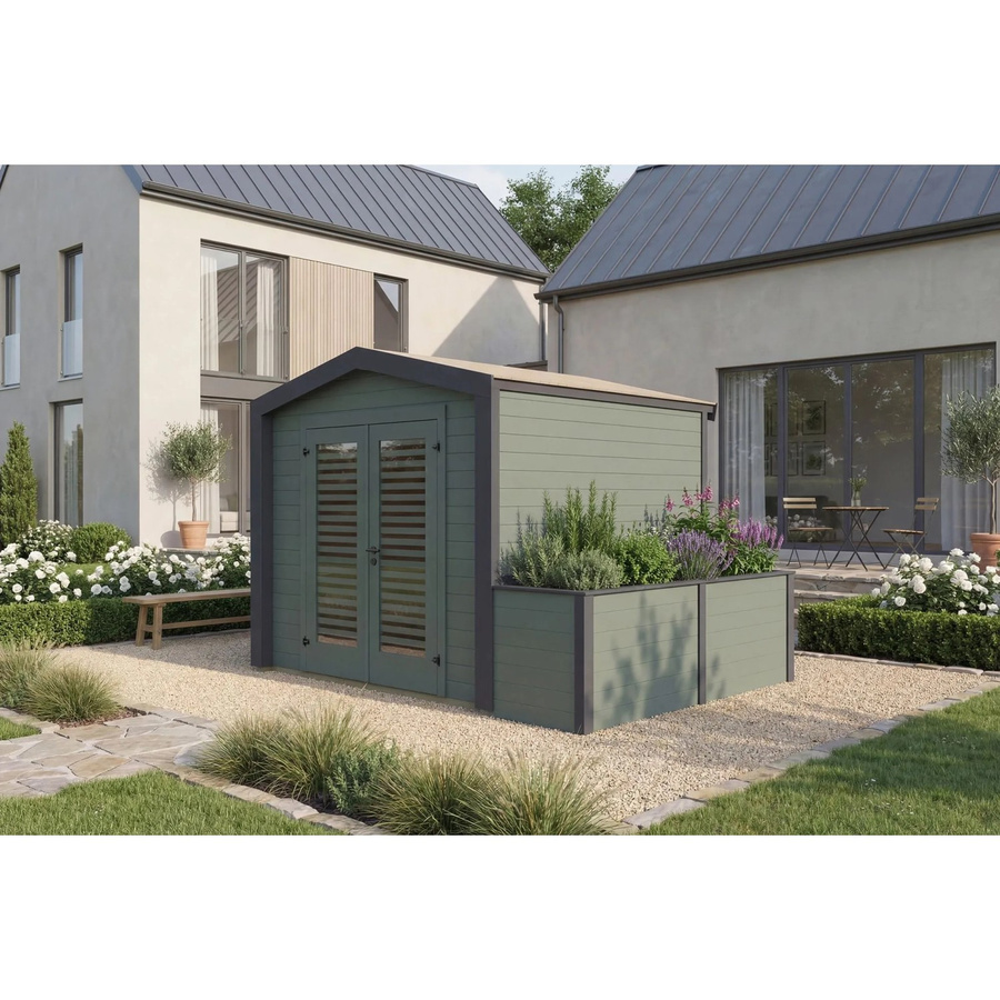 Weka Holz-Gartenhaus Killarney mit Satteldach in Grau-Grün lasiert, B: 334 cm, T: 263 cm, H: 241 cm - Bild 2