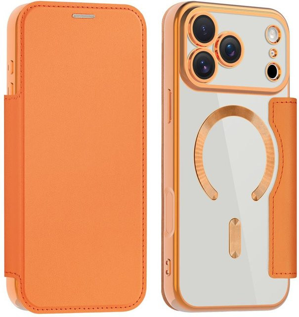 Rui Di Transparente Klappleder-Handyhülle mit Magnetischem Kartenfach für iPhone 11 bis iPhone 18 Pro Max, Farbe: Orange - Bild 1