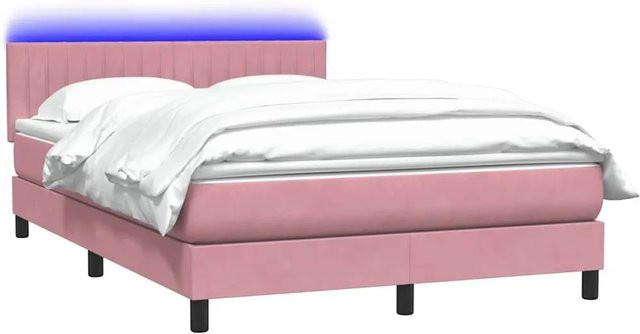 vidaXL Boxspringbett mit Matratze in Rosa, Samt, mit LED-Unterbettbeleuchtung und USB-Ladeanschluss, B/T: 140 x 220 cm - Bild 1