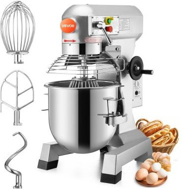 VEVOR Elektrischer Standmixer für die gewerbliche Küche, 500W Teigmixer mit 10L Edelstahlschüssel, Silber - Bild 1