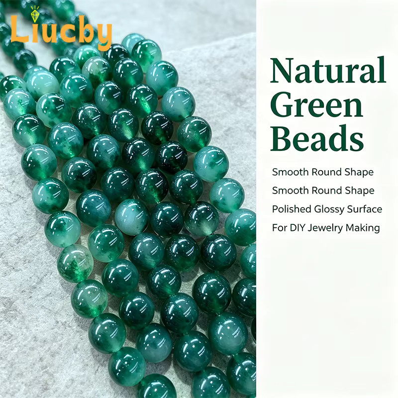 Liucby Perlen, Moos Gras Grün Chalcedon Jade, 15", DIY Halskette Ohrringe - Bild 2