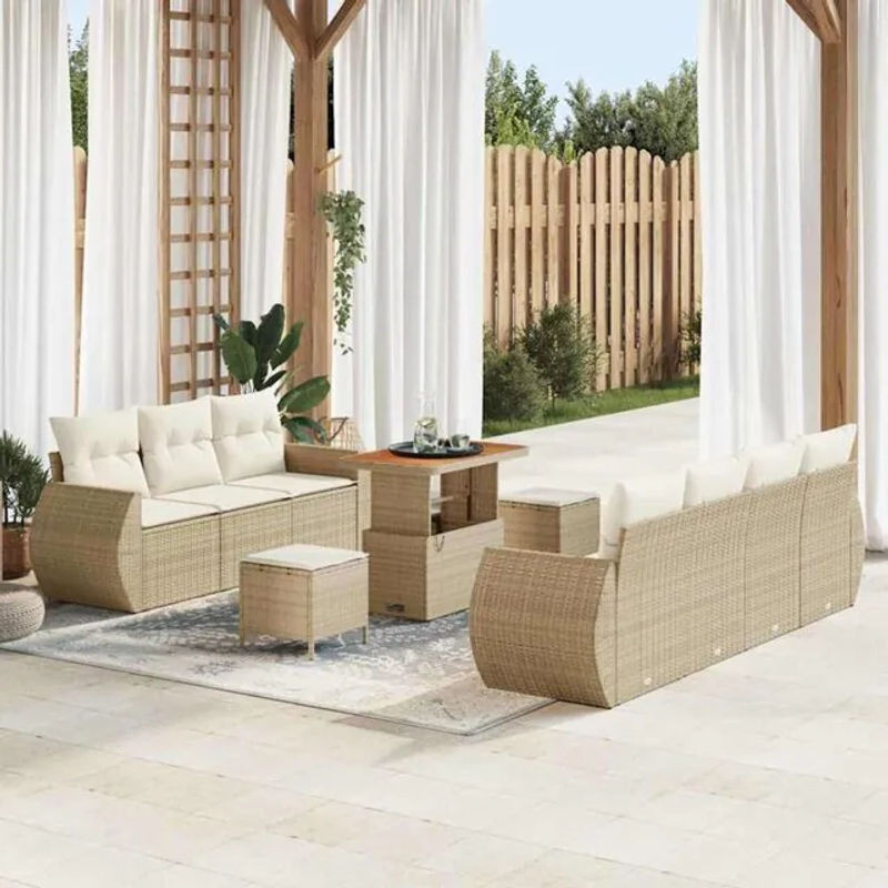 Vidaxl Polyrattan Garten-Sofa-Set aus 10 Teilen in Beige und Creme, modulares Loungemöbel-Set mit Metallgestell und Polsterung, B/T/H: 90 x 55 x 71 cm - Bild 1