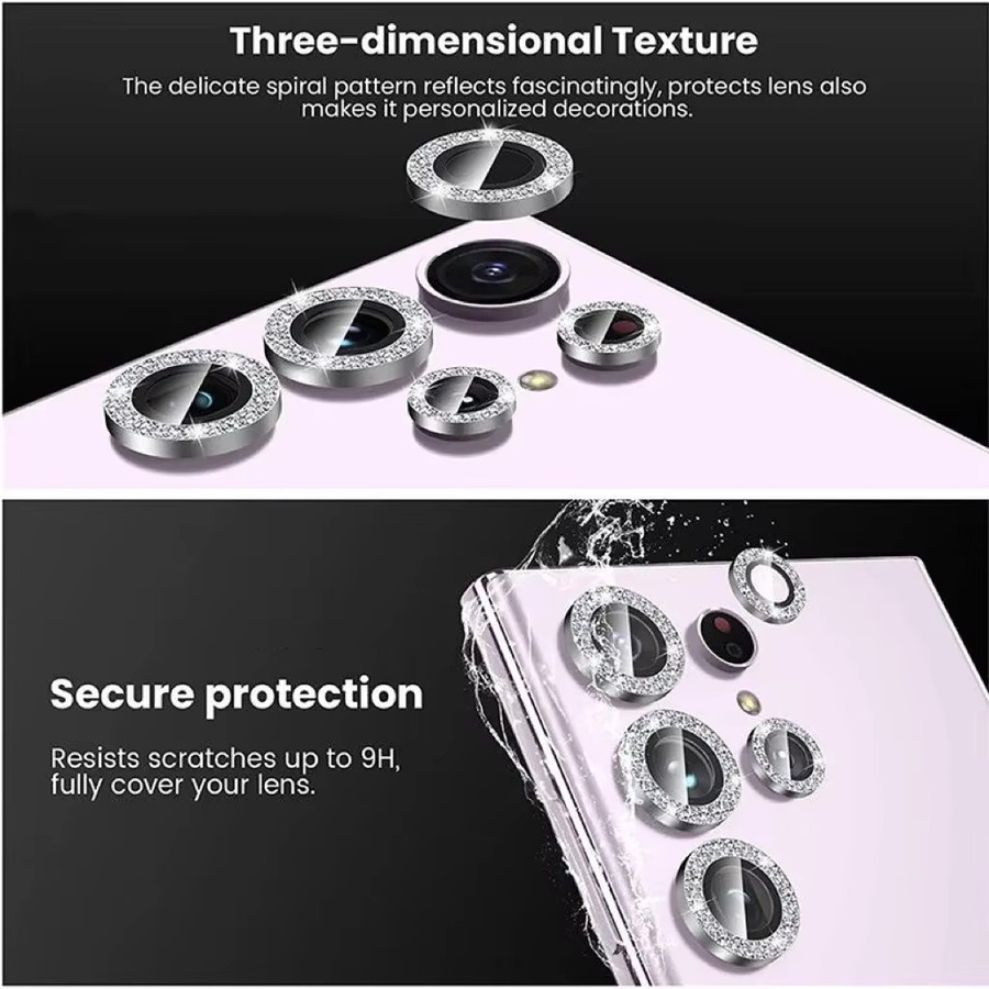 Diamant Kamera Objektiv Schutz Film für Samsung Galaxy S24 Ultra und S24 Plus in Transparent und Gold HD Klar - Bild 1