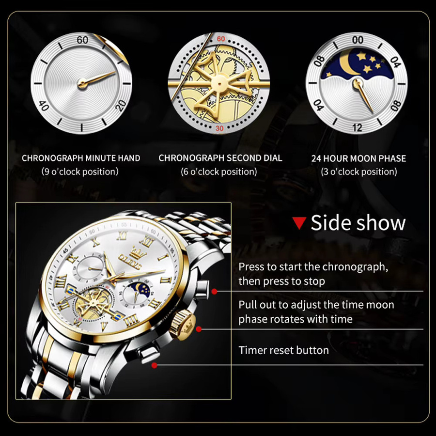 OLEVS Armbanduhr Chronograph, Edelstahl, Unisex - Bild 6