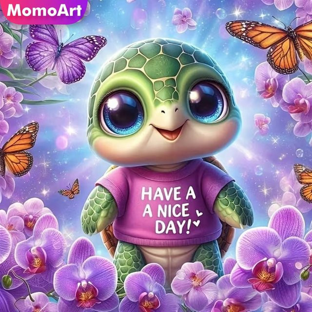 Momoart DIY Diamant-Stickerei Set mit Schildkröte, Blumen und Schmetterlingen als runde Wanddekoration in Multicolour - Bild 1