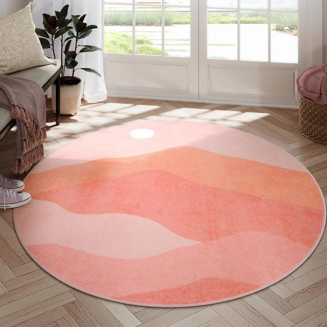 Runder geometrischer Landschafts-Bereichsteppich Lodestar mit grünem Berg-Design, Durchmesser: 40 cm - Bild 1