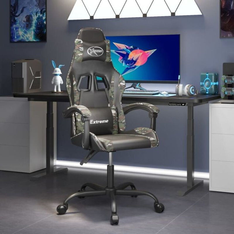 vidaxl Gamingstuhl aus Kunstleder und Metall, drehbar, Schwarz und Tarnfarben - Bild 1