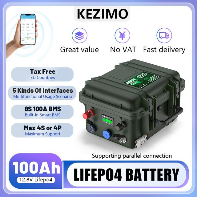 KEZIMO 12V LiFePO4 Akku-Pack Tragbare Lithium-Batterie mit 2560Wh, Bluetooth und USB-C Anschluss - Bild 1