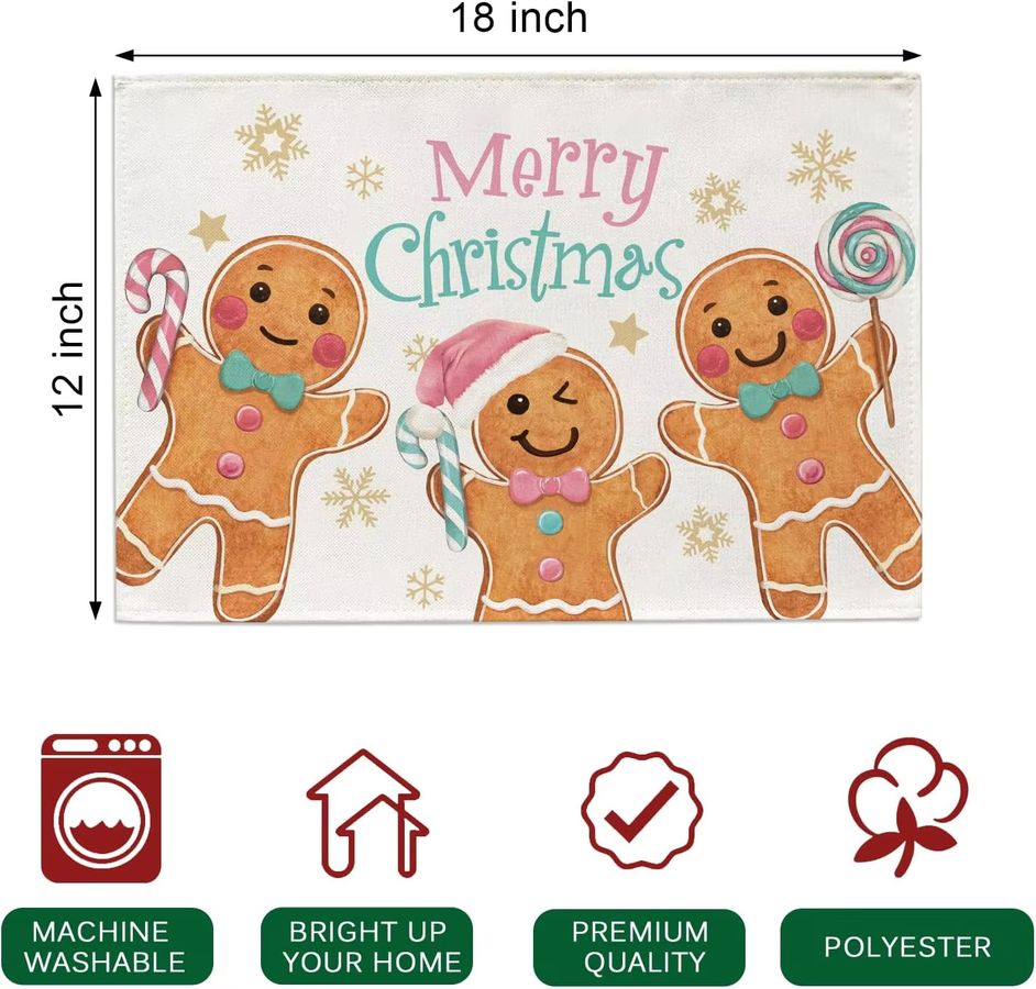 VIKAMA Weihnachtliche Tischmatte mit Lebkuchenmann Motiv in Multicolor für Küche und Restaurant - Bild 3
