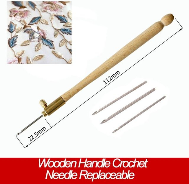 Tambour-Häkelnadel Set mit Holzgriff und 3 Nadeln zum Häkeln, Sticken und für Perlenarbeiten - Bild 1