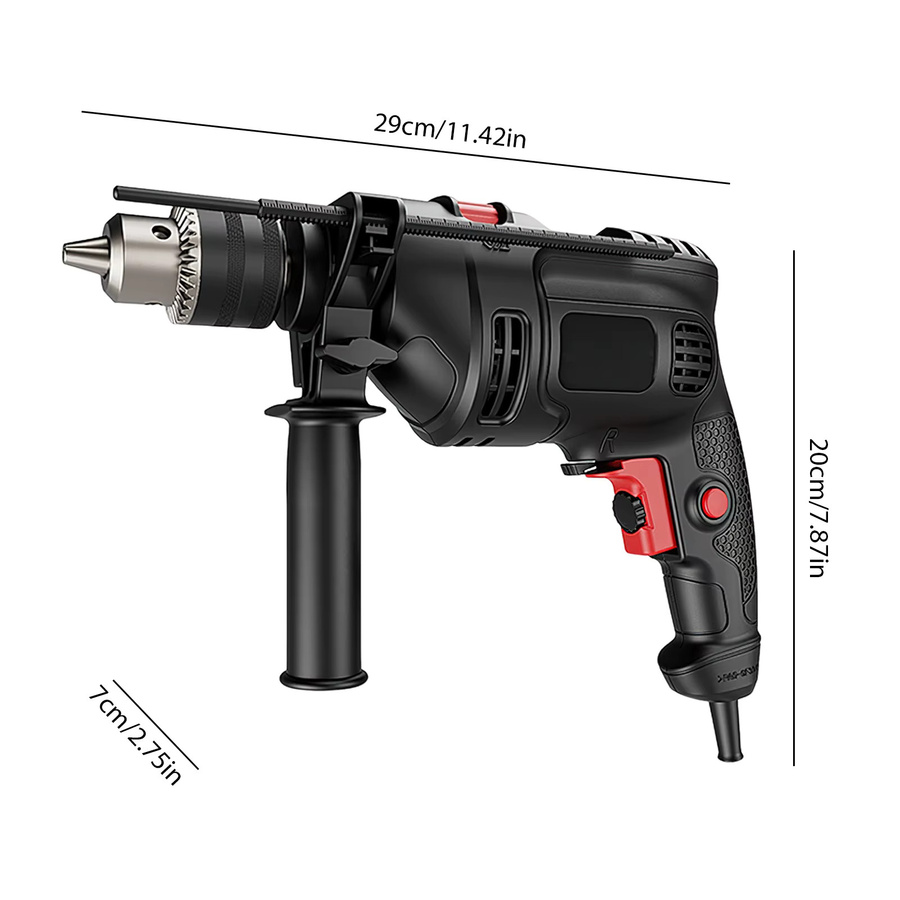 WUIETI Elektrische Schlagbohrmaschine in Schwarz mit 780 W, 13 mm Bohrfutter, Dual-Modus Bohrhammer mit variabler Geschwindigkeit (0–3000 U/min) und Vorwärts-/Rückwärts-Funktion für Beton, Holz und Stahl - Bild 4
