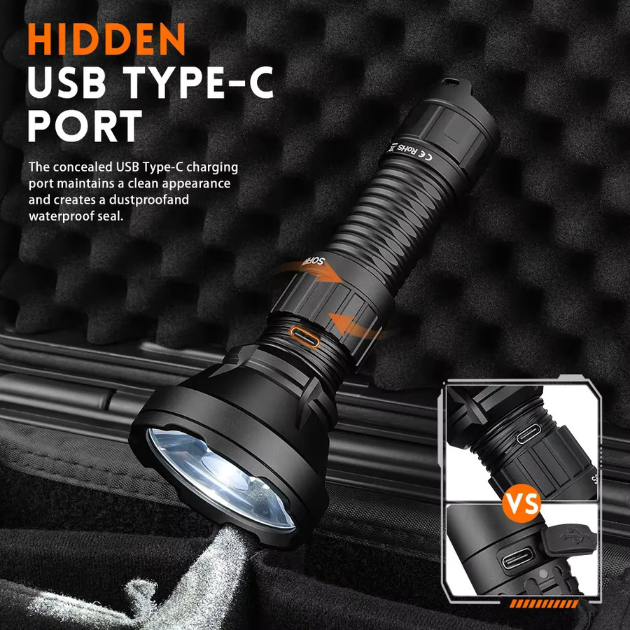 Sofirn SF26 Taktische LED Taschenlampe mit 2000 lm, SFT40 LED, 6000 K Cool White, Schwarz, Wiederaufladbar via Typ-C - Bild 3
