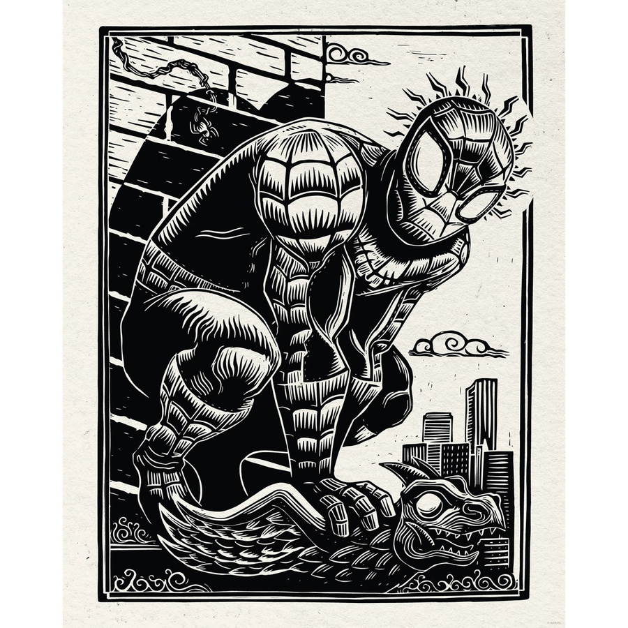 Komar Wandbild Marvel Spider-Man Lino-Cut in Schwarz-Weiß, Breite: 40 cm, Höhe: 50 cm - Bild 2