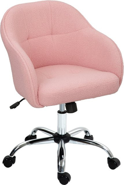HOMCOM Homeoffice Stuhl in Rosa, Ergonomischer Schreibtischstuhl mit Teddysamtoptik, Höhenverstellbarer Drehstuhl mit Wippfunktion und Rollen für Schlafzimmer und Arbeitszimmer, Aosom - Bild 1