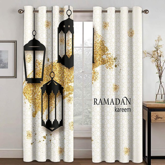 Super Six Ramadan Dekoration Vorhang mit orientalischem Design, Weiß, semi-transparent, B: 100 cm, H: 160 cm - Bild 1