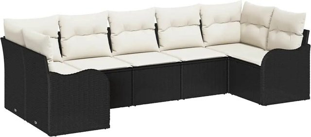 vidaXL Garten-Sofa-Set aus Polyrattan in Schwarz und Beige mit Kissen, 7-teiliges L-Shape Outdoor-Sitzmöbel für Garten und Terrasse - Bild 1