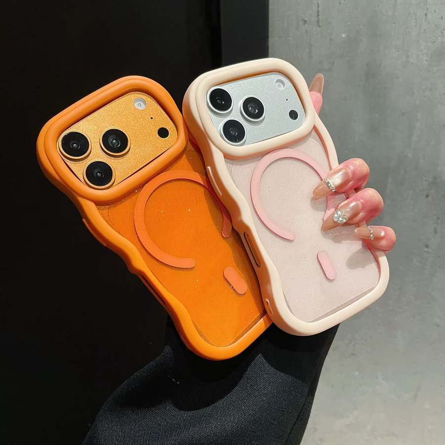Luxuriöse Wellenrand-Schutzhülle mit buntem Glitzereffekt für Apple iPhone 17 16 15 14 13 Pro Max, kompatibel mit MagSafe, Farbe: Multicolour/Pink - Bild 2