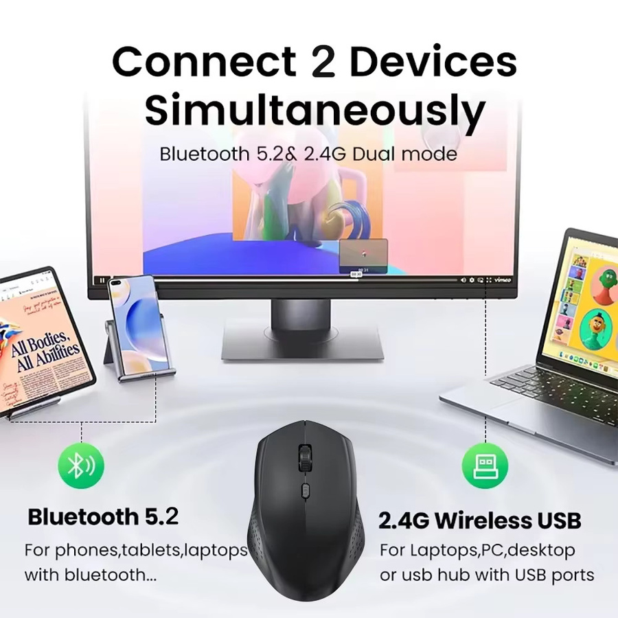 KEBIDUMEI Dual-Mode Gaming-Maus mit Bluetooth und 2,4-G-Funk, ergonomische wiederaufladbare Maus mit leisen Klicks und 3 DPI für Laptop, Windows und MacOS - Bild 2