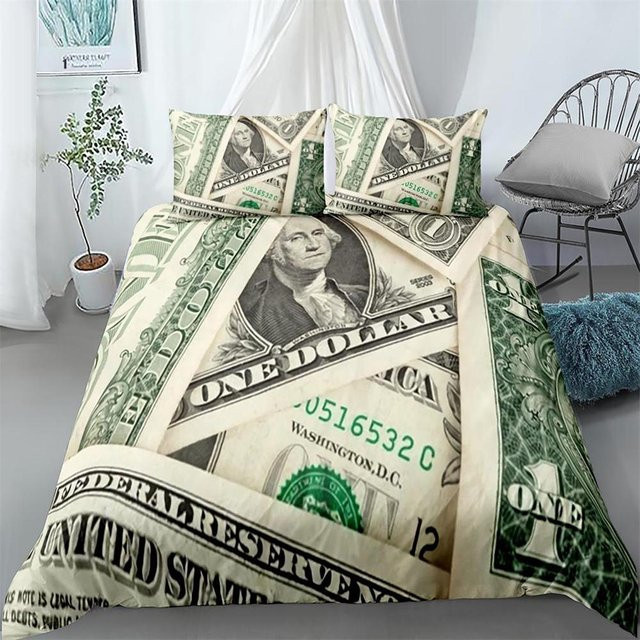 Bettwäsche-Set Your Warm Home mit Dollar-Muster in Grün, King-Size, 3-teilig aus Polyester, B/H: 180 x 210 cm mit zwei Kissenbezügen (50 x 70 cm) - Bild 1