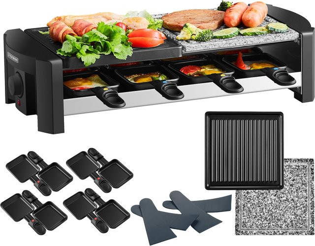Steinborg Raclette Grill für 8 Personen mit kombinierter Grillfläche aus Naturstein und Keramik in Schwarz, 1300W - Bild 1