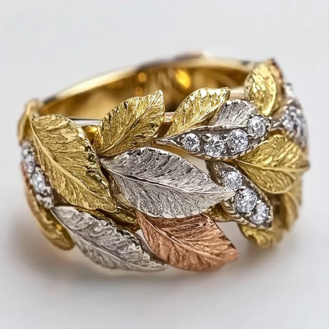 Huitan Ring, Dreifarbiges Blatt-Design, Zirkonia, Damen - Bild 1