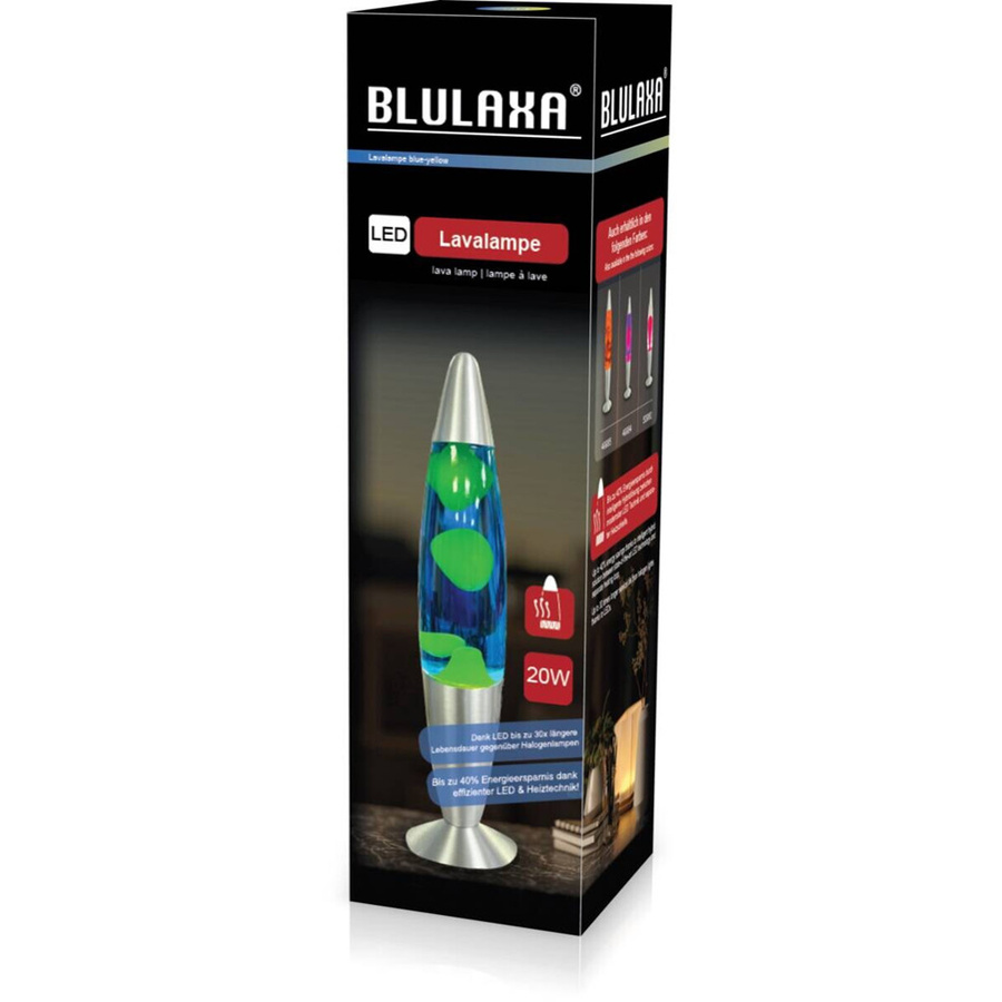 HWH LED-Lavalampe aus Glas und Aluminium in Blau und Gelb, H x B x T: 62 x 34 cm - Bild 3