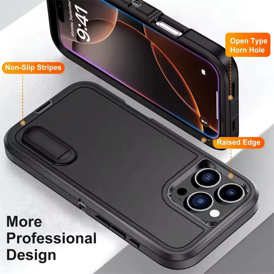 OLPAY 3-in-1 Stoßfeste Panzerhülle mit Ständer für iPhone 12 bis iPhone 17 Pro Max Plus in Schwarz und Pink - Bild 3