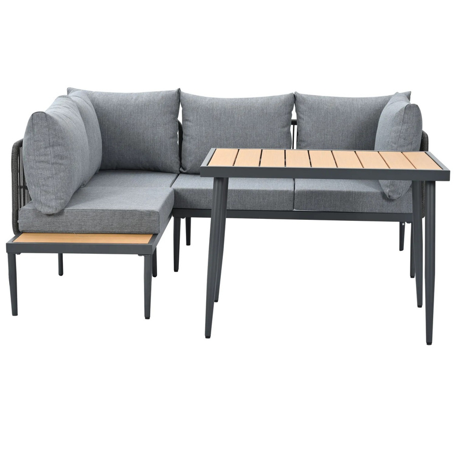 okwish Garten-Essgruppe Gartenmöbel Set mit Ecksofa und Esstisch in Grau - Bild 2