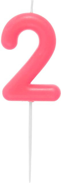 Rico Design Zahlenkerze 2 für deinen Geburtstag in Neon Pink aus Paraffinwachs - Bild 1