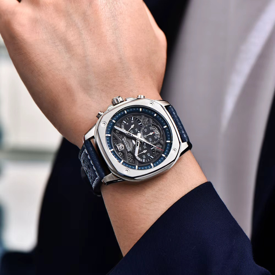 BENYAR Chronograph, Quarz, Edelstahl, Leder, Schwarz, Herren - Bild 2